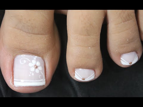 DISEÑO DE UÑAS PARA PIES SENCILLAS FLOR Y FRANCES – FLOWERS NAIL ART – FRENCH NAIL ART – NLC