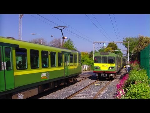 Two 8300 class DART Trains meet at Merrion Gates Level Crossing