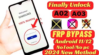Finally 2024 Without Pc New Method Samsung A02/A03 FRP Bypass🔥Android 11/12 ✅|| No Need *#0*# ❌