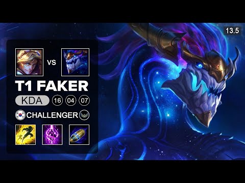 T1 Faker Aurelion Sol vs Ezreal Mid - KR Challenger - Patch 13.5 Season 13