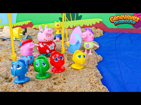 Peppa Pig at the Beach finds Dinosaur Fossils Toy Learning Video for Kids!