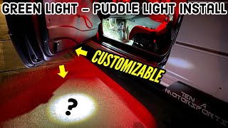 E46 custom puddle light installation - Green light Universal welcome light on BMW 330ci racecar