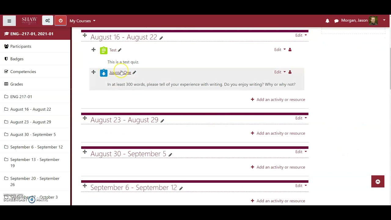 Creating an assignment and rubric in Moodle Fall 2021