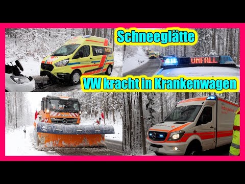 ❄️ Schneeglätte ❄️ PKW im Graben - VW kracht gegen Krankenwagen - Bergung | Allmersbach im Tal