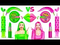24 Hours Eating One Color Snacks And Sweets Mukbang With GREEN Vs PINK Food All Day By RATATA BOOM