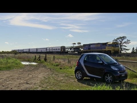 Great Southern Rail Melbourne to Adelaide Overland passenger train and a smart ForTwo - PoathTV
