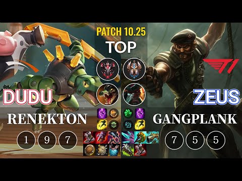 HLE DuDu Renekton vs T1 Zeus Gangplank Top - KR Patch 10.25