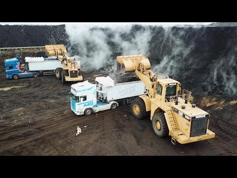 Caterpillar 990 & Caterpillar 992B Wheel Loaders Loading Lorries With Coal - S.G.M Melidis