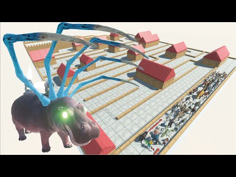 ESCAPE FROM ALIEN HIPPO - HOUSES MAZE COURSE - LAST SURVIVOR - Animal Revolt Battle Simulator