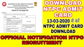 Download NTPC CEN.01/2019 Admit Card for 1st Stage CBT | NTPC Admit card Notification | RRB NTPC |