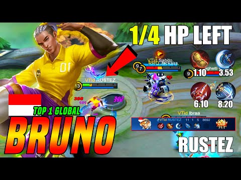 Bruno Nonstop MVP Streak Build! | Bruno Best Build 2021 | Top 1 Global Rank Bruno By RUSTEZ | MLBB