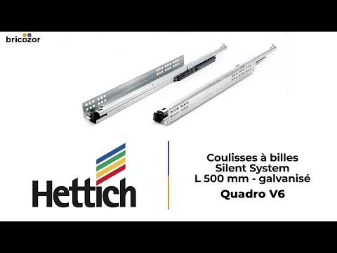Coulisses Quadro V6 Silent à enfichage - charge 30kg - sortie totale HETTICH