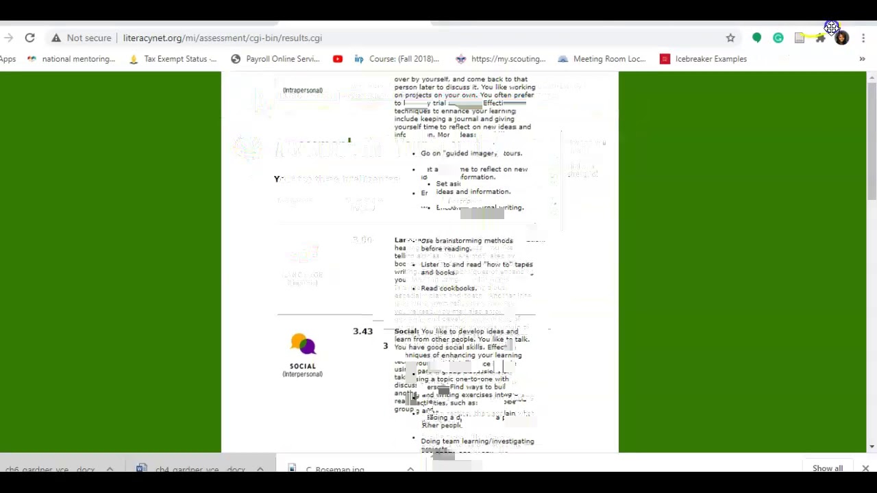 Multiple Intelligence Assessment Results & Submission