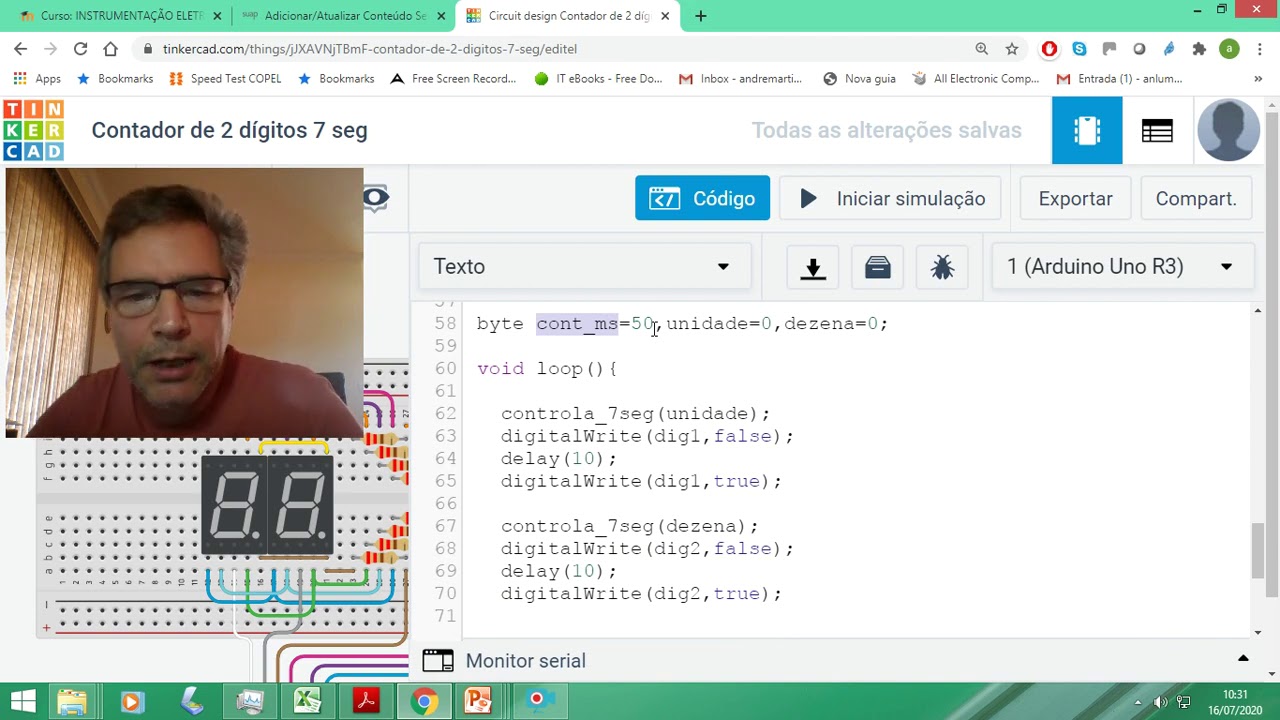 Contador de 2 dígitos com Arduino no Tinkercad