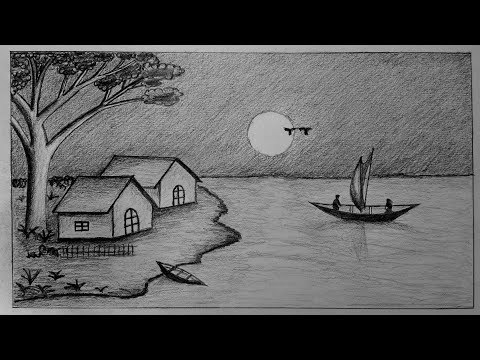 How to draw moonlight night with pencil step by step