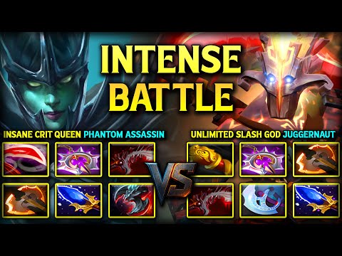 INTENSE HARD CARRY BATTLE | INSANE CRIT QUEEN PHANTOM ASSASSIN VS. UNLIMITED SLASH GOD JUGGERNAUT