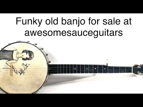 Old 5 string banjo with a painted head The Flapper and the Hummingbird 1930s - Wood and calf skin image 14