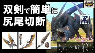 【モンハンNow】ナルガクルガ、双剣の破壊王装備で尻尾切断も楽々！弓、ガンランスでも切断して討伐！大連続狩猟に双剣で参加。 [ ソロ｜星8｜星9｜大連続狩猟｜部位破壊 ]