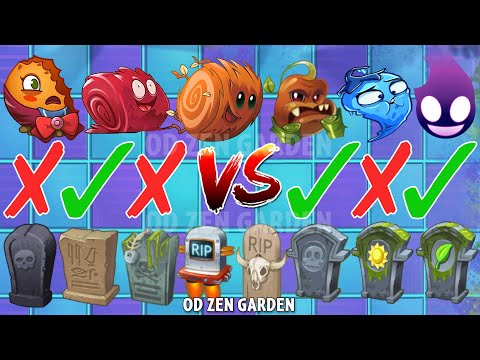 1 Plant 1 Power up Vs 8 Different Gravestone - Plants vs Zombies 2