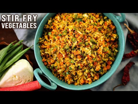 Mixed Vegetable Curry/ Thoran or Mix Vegetable Stir Fry Recipe | Cabbage Beans Carrot Curry