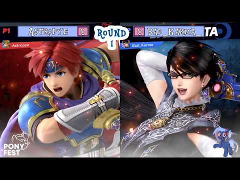 Ponyfest Online! SSBU Tournament: Bad Karma (Bayonetta) Vs Astropye (Roy/Mewtwo)