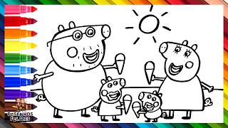 Desenhar E Colorir a Peppa Pig e sua Família Tomando Sorvete 🐷 Desenhos para Crianças