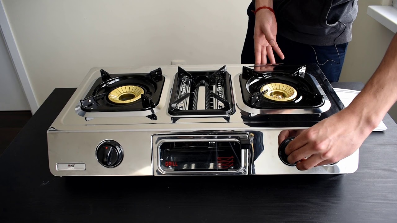 NJ GC-87 Camping Stainless Steel Gas Stove 3 Burners With Grill & Oven 9.7kW