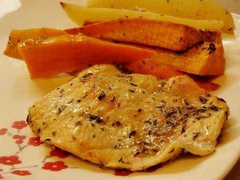 One Pan Baked Chicken and Sweet Potatoes