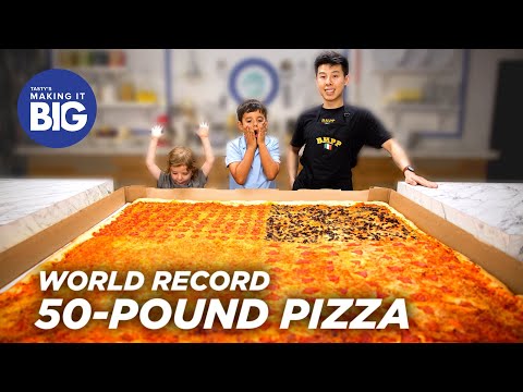 This Precariously Giant Pizza Created For Two Little Kids Weighs In At 50 Pounds