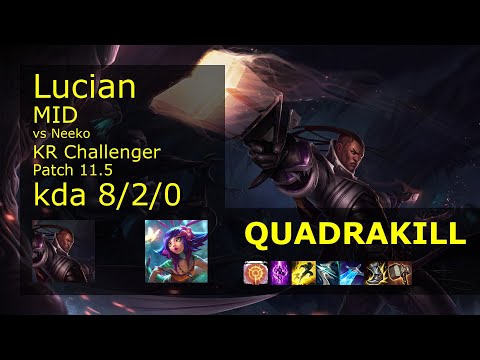 Lucian Mid vs Neeko - KR Challenger 8/2/0 Patch 11.5 Gameplay // [롤] 비에고 vs 니코 미드