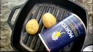 HOW TO CLEAN A CAST IRON SKILLET WITH POTATOES AND SALT