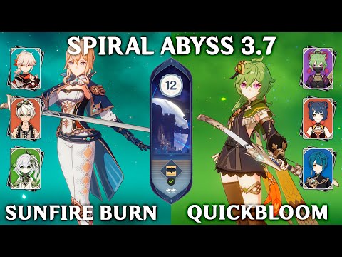 Spiral Abyss 3.7 / 3.8. Floor 12 (9 Stars). Jean c1 Sunfire Burn and Collei c6 Quickbloom