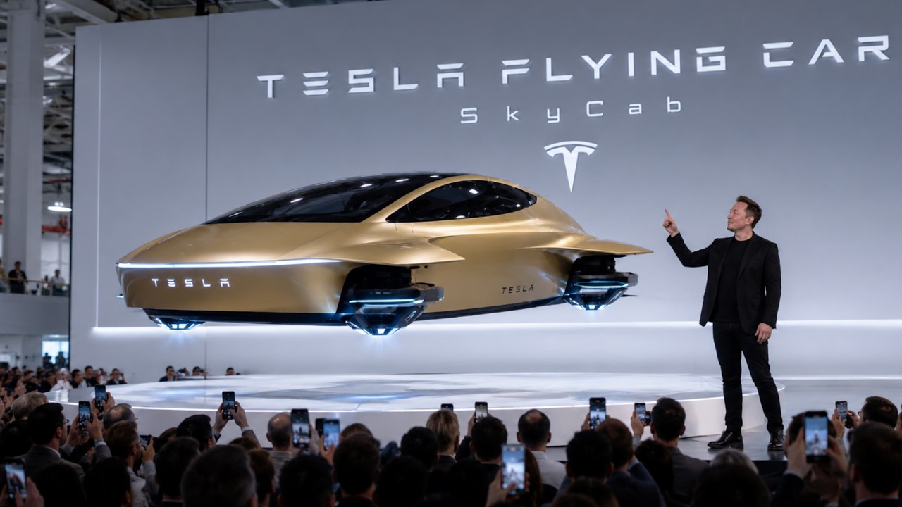 Elon Musk's First Prototype of Flying Tesla Robotaxi "SkyCab" Shocked the Industry