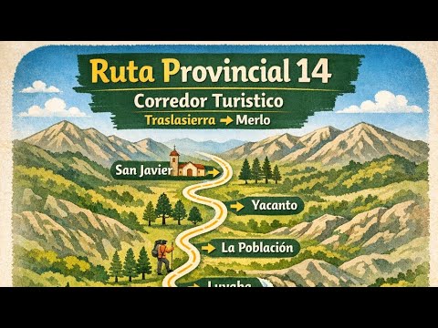 Ruta Provincial 14-Corredor San Javier-Yacanto →límite Villa de Merlo, San Luis. 50kms