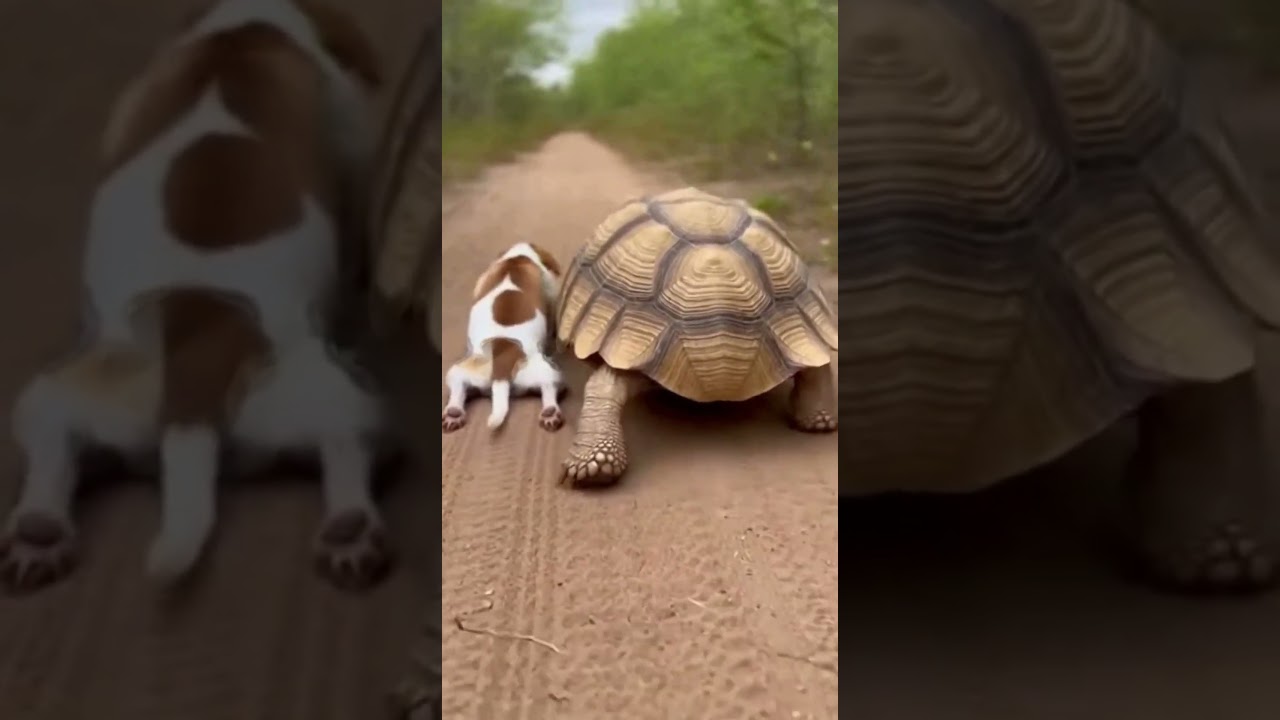 Funny Race Between a Dog and a Turtle 🐕🐢강아지와 거북이의 웃긴 달리기 대결 🐕🐢犬とカメの爆笑レース対決 🐕🐢
