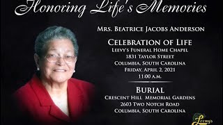 Mrs. Beatrice Jacobs Anderson  April 2, 2021- Leevy's Funeral Home Livestream