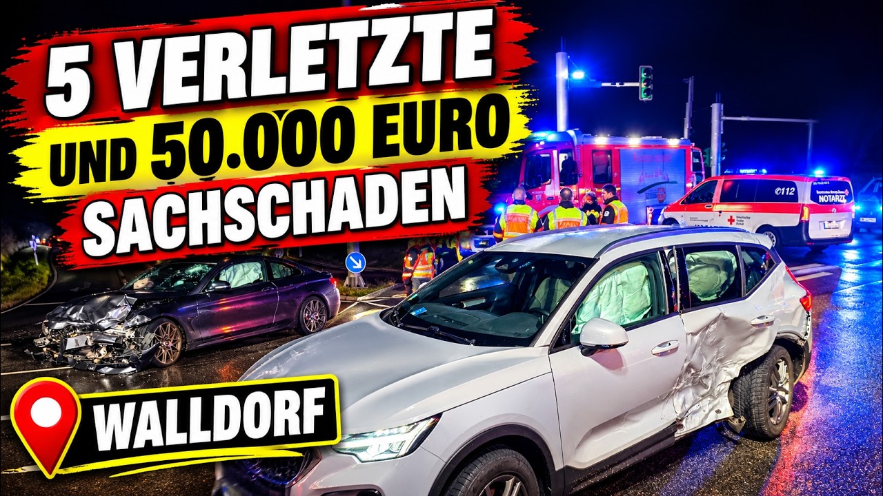 Heftiger Crash auf der L723 bei Walldorf:  Fünf Verletzte und 50.000 Euro Schaden!
