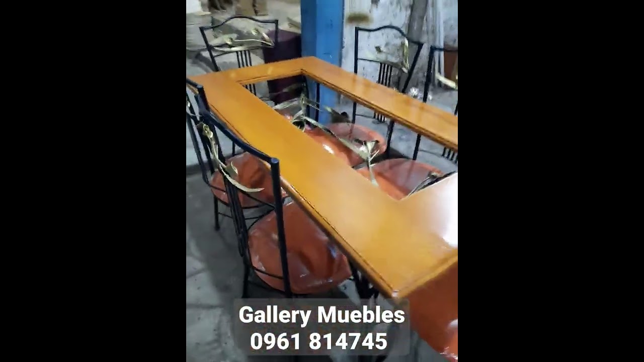 Juego de comedor de 6 sillas, modelo cala, negro con dorado, tapizado naranja, con borde de madera