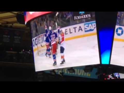 3/15/15 Rangers Vs. Panthers - Awesome slapshot - Matt Hunwick's game winning goal
