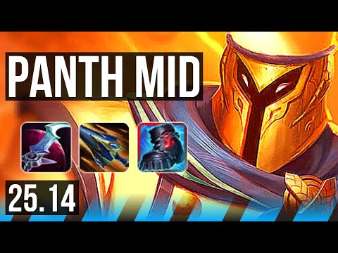 PANTHEON vs AKALI (MID) | 7 solo kills, 16/3/5, Dominating | KR Master | 25.14