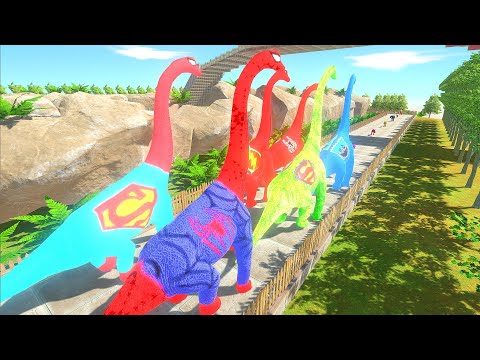 SUPER HERO TEAM BRACHIOSAURUS DEATH CLIMB JUNGLE - Animal Revolt Battle Simulator