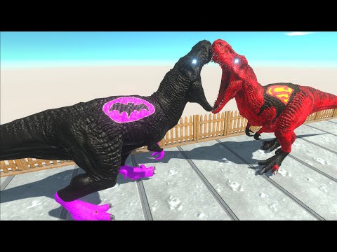 BATMAN T-REX vs SUPERMAN T-REX DEATH FALL - Animal Revolt Battle Simulator