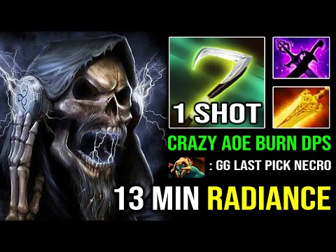 WTF 13Min Radiance Solo Mid Necrophos Crazy AoE Burn DPS with Unlimited HP Regen Dota 2