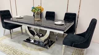 U-Shaped Marble Dining Table & 8 Chairs