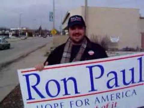 Ron Paul Penguin & Polar Bear Club sign wave in Arl Hts, IL