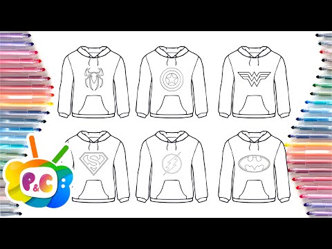 Spiderman, Superman,Batman, Cap America.... Hoodie Coloring Pages/ Hoodie with Superheroes coloring