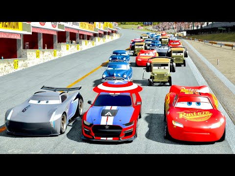 Captain America Ford Mustang Shelby 500 vs Cars Movie Characters at Nardo Speed Ring