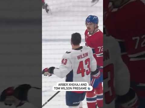 Arber Xhekaj And Tom Wilson Yapping During Warmups 👀