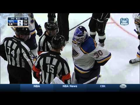 Puck lost in Marty Brodeur's pads lulz St. Louis Blues vs LA Kings Dec 18 2014 NHL
