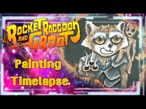Rocket Raccoon and Groot Painting Timelapse